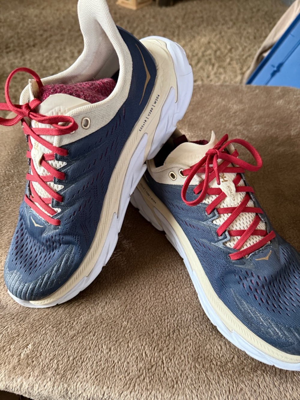 Hoka One One Womens Clifton Edge Navy Beige Running Shoes 1110511 VITF Size 9.5